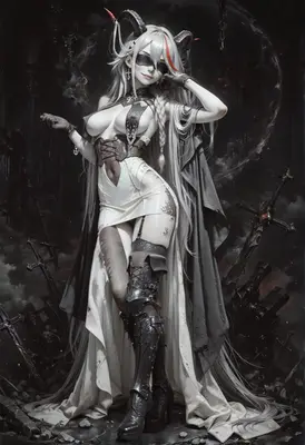 Blindfolded Demon Queen in Dark Ruins