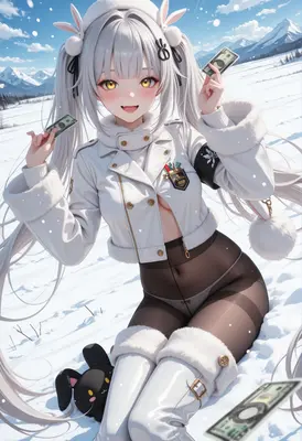 Wealthy Bunny Girl in Snowy Landscape