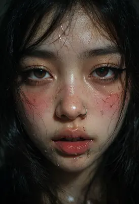 Drenched Portrait of a Young Woman