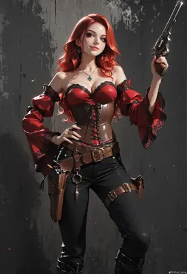 Redheaded Gunslinger in Steampunk Attire