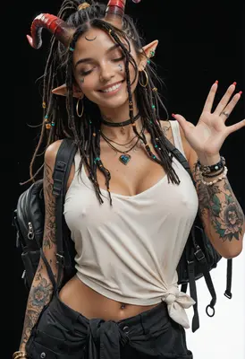 Smiling Demon Girl with Dreadlocks