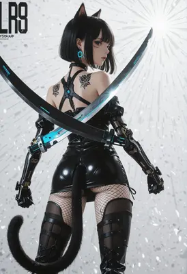Cybernetic Cat Girl Dual Blade Warrior