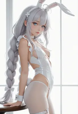 Elegant Silver Haired Bunny Girl