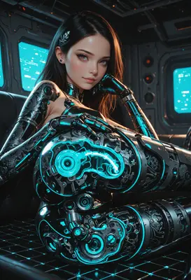 Cybernetic Beauty in Neon Command