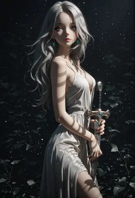 Silver Haired Warrior in Moonlight