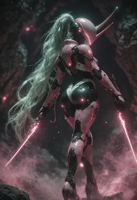 Pink Cybernetic Warrior with Glowing Blades