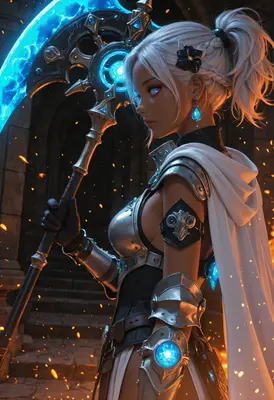 White Haired Warrior With Energy Scythe