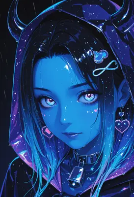 Neon Galaxy Demon Girl Portrait