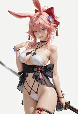 Wet Bunny Warrior with Katana