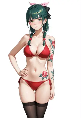 Tattooed Girl in Red Bikini