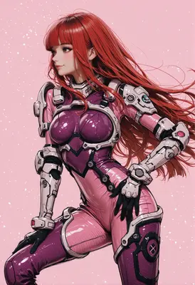 Red Haired Cybernetic Pilot in Pink