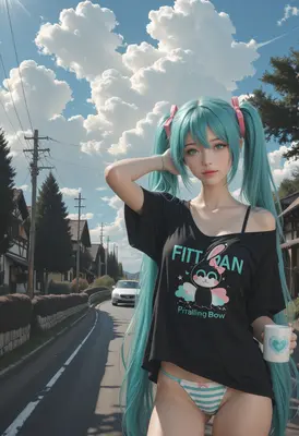 Miku enjoying a morning coffee stroll