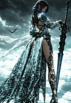 Warrior Queen in Floral Lace Gown