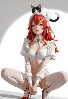 Red Haired Girl With Pet Cat
