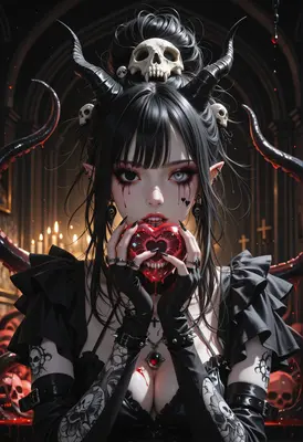 Gothic Succubus Holding a Bloodied Heart