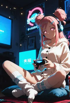 Cozy Pink Haired Gamer Girl