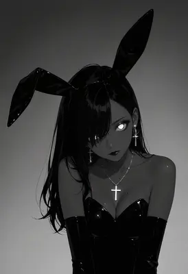 Gothic Bunny Girl with Glowing Eyes