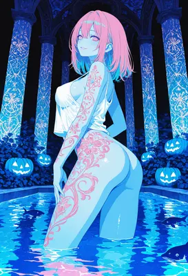 Neon Floral Spirit in Moonlight Pool