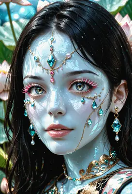 Ethereal Lotus Maiden with Gemstone Adornments