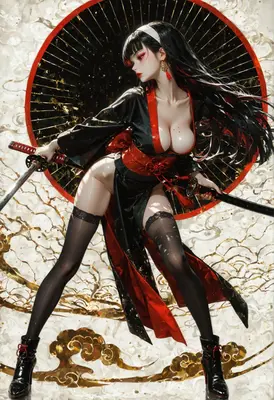 Samurai Queen in Red and Black