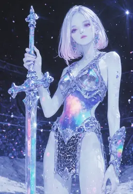 Celestial Warrior with Shimmering Crystal Blade
