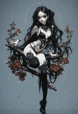 Gothic Maiden Resting Upon The Branch