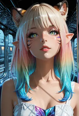 Cat Girl On A Rainy Train