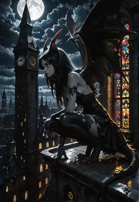Gothic Demon Perched Over The City