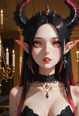 Elegant Demon Queen with Amber Eyes