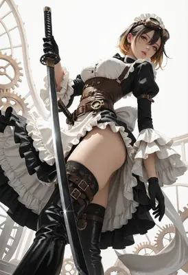 Steampunk Maid Warrior with Katana