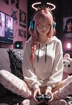 Pink Haired Gamer Angel Streamer