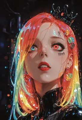 Cybernetic Queen with Rainbow Hair