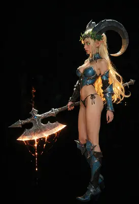 Horned Elven Warrior with Burning Axe