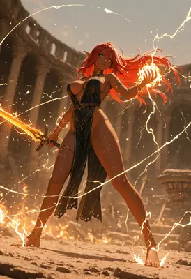 Red Haired Elf Warrior Unleashing Magic