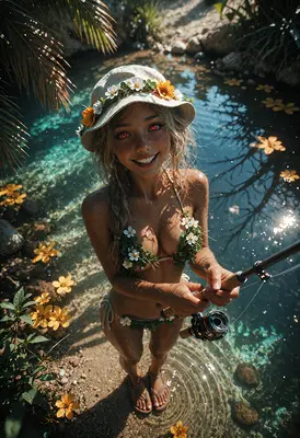 Floral Summer Fishing Girl