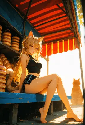 Golden Fox Girl at Donut Stand