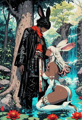 Rabbit Kin Encounter by the Waterfall