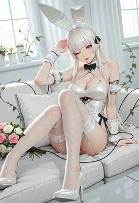 Elegant White Bunny Cybernetic Beauty