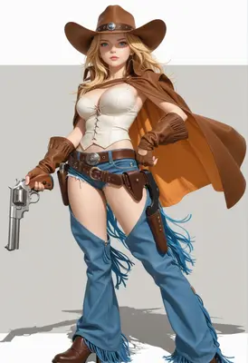 Blonde Cowgirl Gunslinger Ready for Action