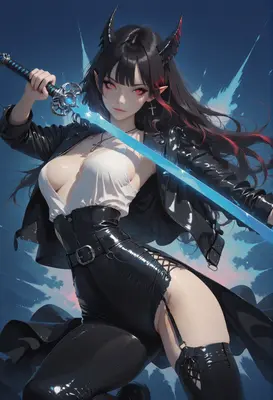 Demon Swordswoman in Leather Gear