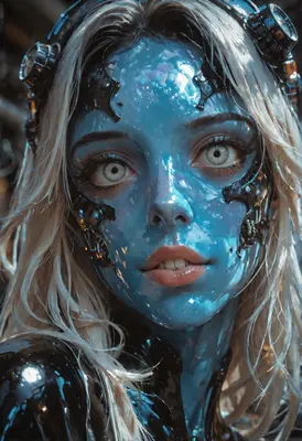 Cybernetic Android with Glowing Blue Visage