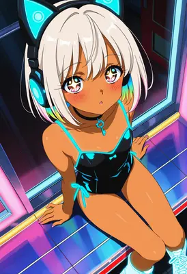 Neon Gamer Girl with Glowing Headphones