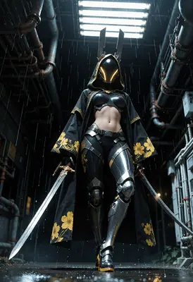 Cybernetic Ronin in the Rain