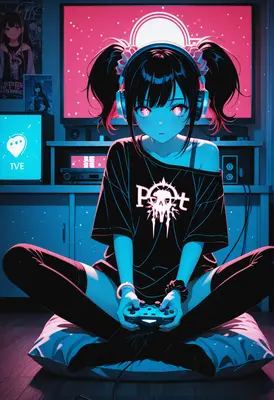 Gamer Girl in Neon Room