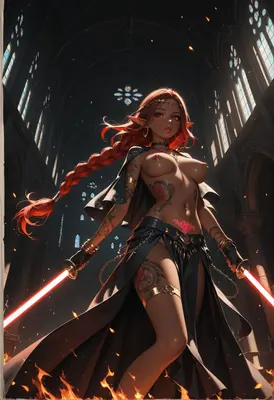 Dual Wielding Elf in Dark Cathedral