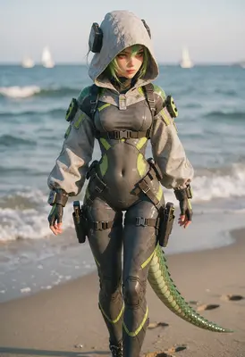 Tactical Reptilian Scout on the Shore