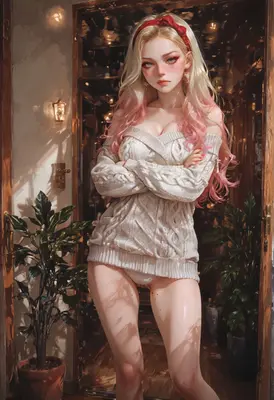 Blonde Beauty in Cozy Knitwear