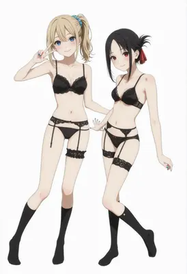Kaguya and Ai in Black Lingerie
