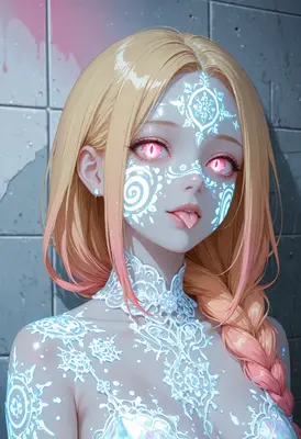 Glowing Neon Patterned Anime Girl