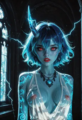 Electric Oni Queen in Gothic Chamber